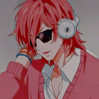 🖇 d26f735d @Honkam_eli anime, fones de ouvido, desenho animado, óculos de sol, cabelo rosa, retrato, fanart, arte whatsapp sticker