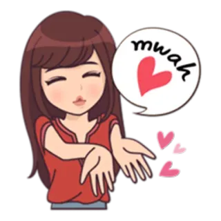 😘 2ba7f99b mwah bacio, amore, ragazza, cuore, affetto, cartone animato telegram sticker
