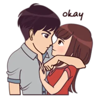 👌 8eb925c3 okay coppia, amore, romantico, cartone animato, abbraccio, emozioni, ok telegram sticker