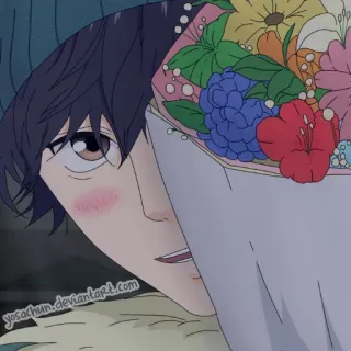 🥢 3f860ed0 yosachum.deviantart.com อนิเมะ, ดอกไม้, ศิลปะ, ภาพเหมือน, ผู้ชาย, เขินอาย, ภาพประกอบ whatsapp sticker