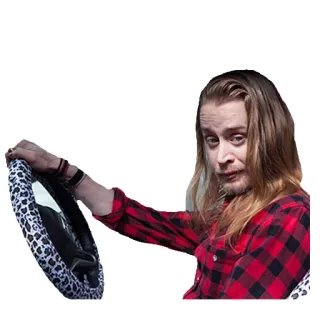 😐 96db4780 man, rijden, stuur, flanellen overhemd, auto telegram sticker