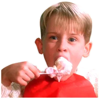 🙂 f4eca9b6 Kevin McCallister Home Alone ijs, eten, kind, film, komedie, Home Alone, Kevin McCallister telegram sticker