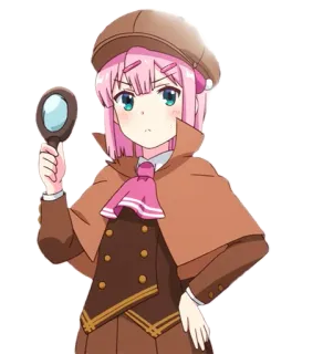 👮‍♀️ 48fd176c อนิเมะ, นักสืบ, เด็กผู้หญิง, ผมสีชมพู, แว่นขยาย, การ์ตูน telegram sticker