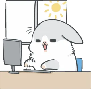 🌝 72b0a732 coelho, computador, escrivaninha, fofo, animal, desenho animado telegram sticker