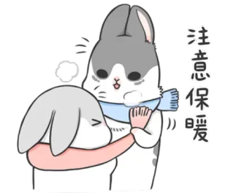 ❤ 9ed45068 注意保暖 lapin, lapinou, câlin, hiver, mignon, écharpe whatsapp sticker