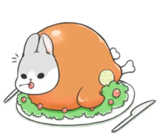 🍗 19825c53 兔子, 食物, 火鸡, 可爱, 动物, 晚餐, 卡通, 小兔子 telegram sticker