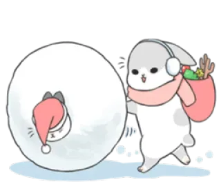 🎅 b06a3fbb 兔子, 雪球, 冬天, 圣诞节, 可爱, 节日, 雪 telegram sticker