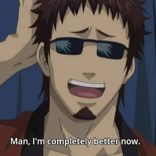 😄 a581719f Man, I'm completely better now. anime, sunglasses, man, smiling whatsapp sticker