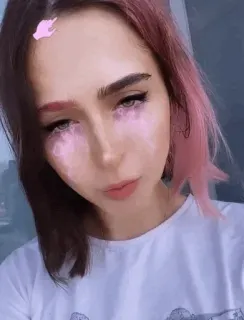 🕳 405c0154 middelvinger, gebaar, aanstootgevend, roze haar, jonge vrouw telegram sticker