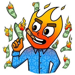💸 5a220129 argent, feu, dessin animé, cigare, personnage, argent qui brûle, richesse whatsapp sticker