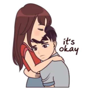 🙁 899e6c76 It's okay to cry ハグ, 悲しい, 愛, カップル, 漫画, 癒し telegram sticker