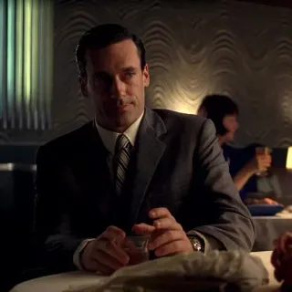 🚬 ffc8e126 Don Draper Mad Men homme, costume, boisson, alcool, cigarette, fumer, émission télé telegram sticker