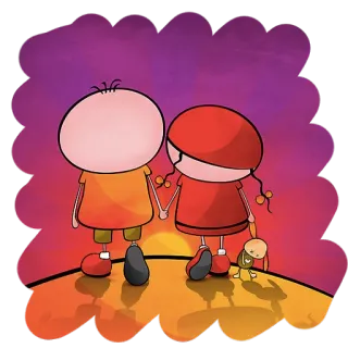 💕 7d4a5851 爱, 卡通, 情侣, 日落, 可爱, 浪漫, 在一起 telegram sticker