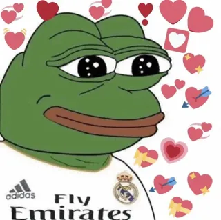 ❇️ 6fa18c05 Pepe the Frog Fly Emirates Pepe, Żaba, Mem, Serca, Miłość, Real Madryt, Adidas telegram sticker