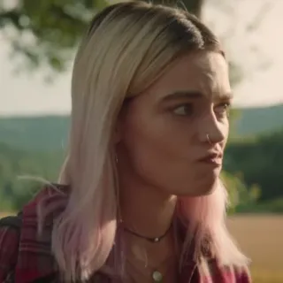 🌸 7ec860fa Maeve Wiley Sex Education osoba, blond włosy, serial TV, postać, Maeve, Sex Education telegram sticker