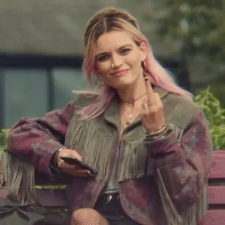 ✨ 537454ab ngón giữa, vô lễ, xúc phạm, cử chỉ, người, tóc hồng telegram sticker