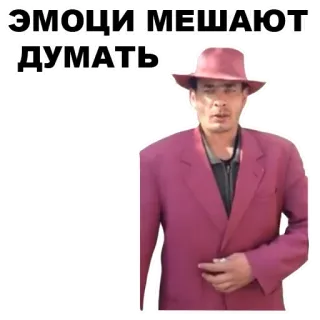 🧠 ae70f3d5 ЭМОЦИ МЕШАЮТ ДУМАТЬ mężczyzna, kapelusz, garnitur, rosyjski, emocje, myślenie whatsapp sticker