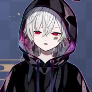 ☁️ a12c2451 Аниме, Парень, Толстовка, Красные глаза, Штрихкод, Аватар whatsapp sticker
