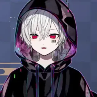 ☁️ a836455d Аниме, Витубер, Цифровое искусство, Толстовка, Красные глаза, Штрих-код, Белые волосы whatsapp sticker