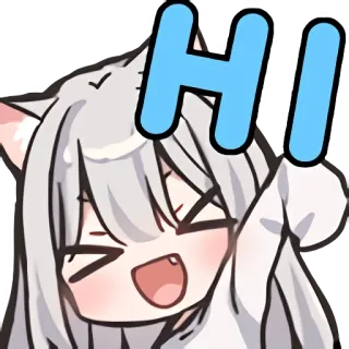 😀 89073497 HI อนิเมะ, สาวแมว, ทักทาย, สวัสดี, น่ารัก, เป็นมิตร, การ์ตูน telegram sticker
