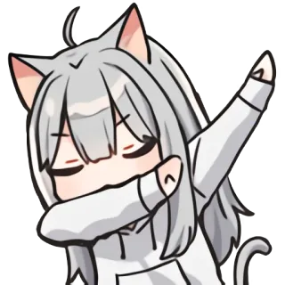 🤪 c10ff7b3 สาวหูแมว, อนิเมะ, ท่าแด็บ, ผมขาว, หูแมว, การ์ตูน telegram sticker