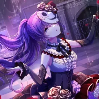 🕳 200e7670 anime, gadis, rambut ungu, mawar, topeng, gaun telegram sticker