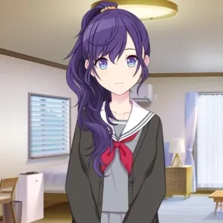 🕳 3be324f5 anime, gadis, seragam sekolah, rambut ungu, kartun telegram sticker