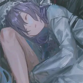 🕳 a047b328 Anime, Gadis, tidur, rambut ungu, gaun pelayan, ilustrasi telegram sticker