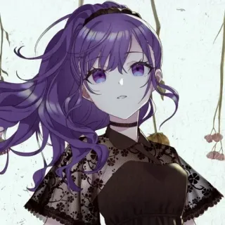 🕳 af506dd5 Anime, Gadis, Rambut ungu, Choker, Renda, Potret telegram sticker