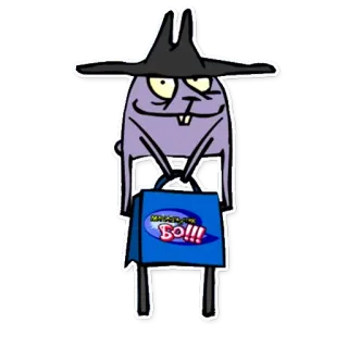 🎩 30191421 MADIGAN
BO!!! cartoon, character, bag, purple, hat telegram sticker
