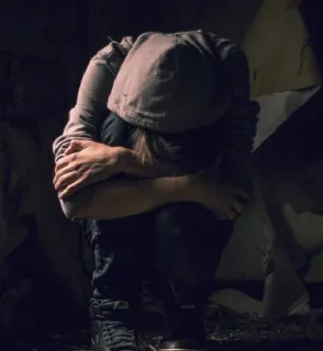 😞 380cd8ef 抑郁, 悲伤, 孤独, 绝望, 人, 帽衫, 黑暗, 心理健康 telegram sticker