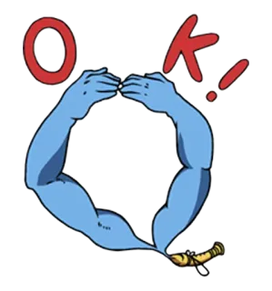 🙆 096ed319 OK! 확인, 제스처, 손, 동의, 파란색, 만화, 표정 telegram sticker