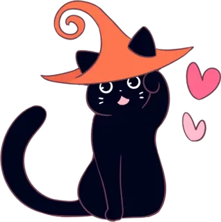 ❤ e32c245b gatto, strega, halloween, gattino, carino, cartone animato, magia, cuori telegram sticker