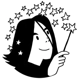 ⭐ ab749a8b เวทมนตร์, ดาว, ไม้กายสิทธิ์, แม่มด, การ์ตูน, เด็กผู้หญิง, ขาวดำ telegram sticker