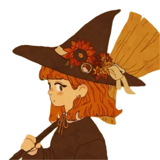 🧙‍♀️ 07c46c15 魔女, ほうき, ハロウィン, 秋, 秋, 魔法, 女の子, ファンタジー telegram sticker
