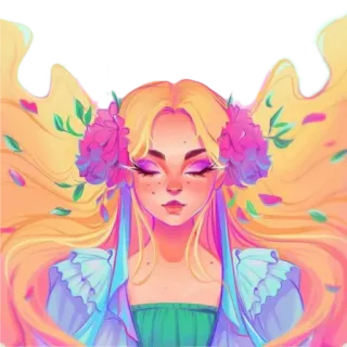 🌼 2589555d 女性, ブロンド, 漫画, 花, イラスト, ポートレート telegram sticker