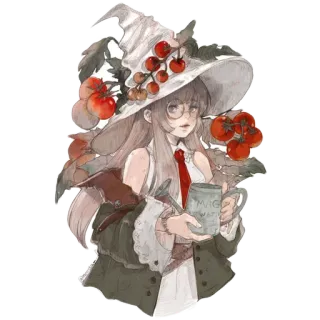 🌺 32391981 MUG WAT 魔女, トマト, 庭, じょうろ, 女の子, かわいい, アニメ telegram sticker