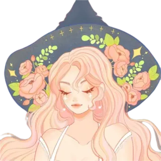 🌸 38418ccc 魔女, 魔法, 花, 帽子, ファンタジー, 美的, 女の子 telegram sticker