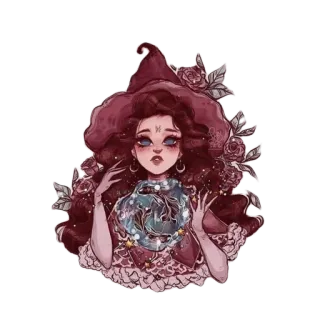 🐠 648caec1 魔女, 魔法, ファンタジー, イラスト, アート, かわいい, 女の子 telegram sticker