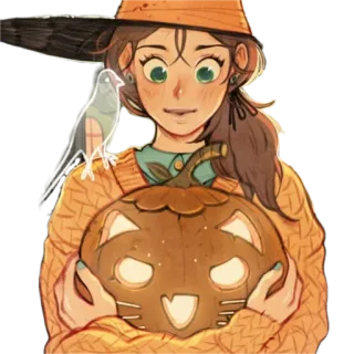 🎃 64b6c246 魔女, かぼちゃ, 秋, 秋, ハロウィン, 鳥, 可愛い, 漫画 telegram sticker
