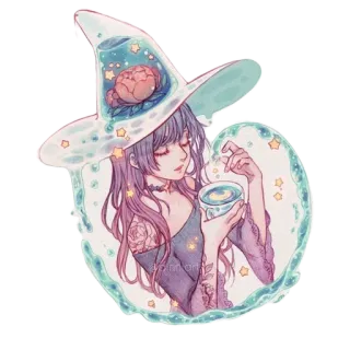 ☕️ 7c6af4d8 魔女, 魔法, ファンタジー, 星, ポーション, イラスト, かわいい, 女の子 telegram sticker