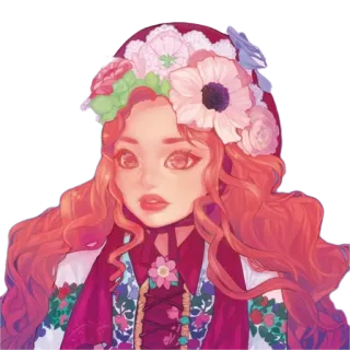 🌸 878287be 女性, 女の子, ポートレート, 花, ドレス, アート telegram sticker