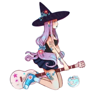 🎸 99496eae 魔女, ギター, 星, 女の子, アニメ, かわいい, パステル, 魔法 telegram sticker