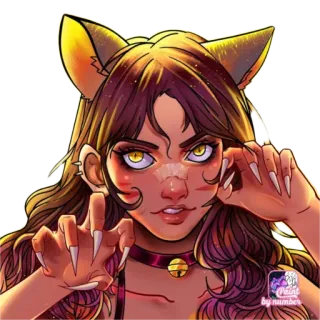 😼 9d61f6a2 猫耳娘, アニメ, マンガ, ファンタジー, イラスト, デジタルアート, キャラクター, 女性 telegram sticker