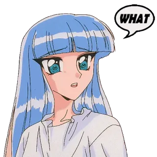 ❔ 7dfd7f69 WHAT Anime, Mädchen, blaue Haare, verwirrt, Ausdruck, was telegram sticker