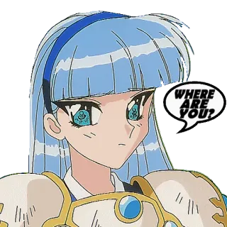 😑 8a6ac0cd WHERE ARE YOU? Anime, Mädchen, blaue Haare, Frage, schaut, Sticker, Cartoon telegram sticker