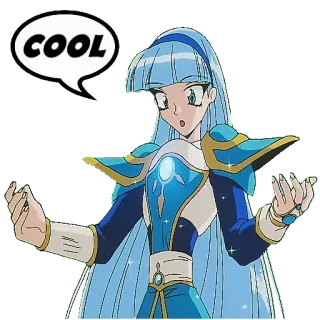 🆒 deca640a COOL Anime, Charakter, Cool, Blaue Haare, Ausdruck, Weiblich, Sprechblase telegram sticker