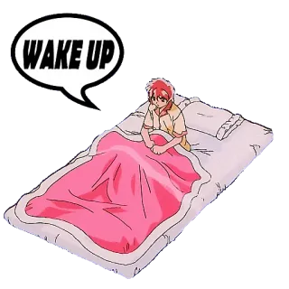⏰ ef6ca7db WAKE UP Anime, Schlafen, Schlafzimmer, Morgen, Bett, Aufwachen, Cartoon telegram sticker