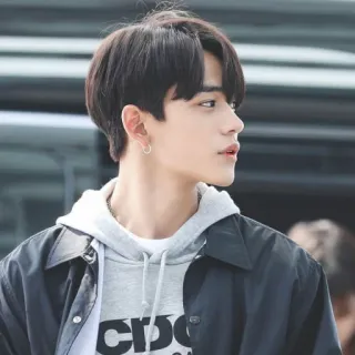 ⛓ 83b7d5ae pria, kpop, idol, asia, tampan, hoodie, anting, potret whatsapp sticker