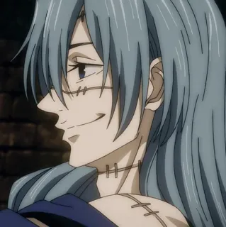 🇦🇼 47d60ecd Mahito Jujutsu Kaisen Anime, Schurk, Lang haar, Dichtgenaaide mond, Vloek whatsapp sticker